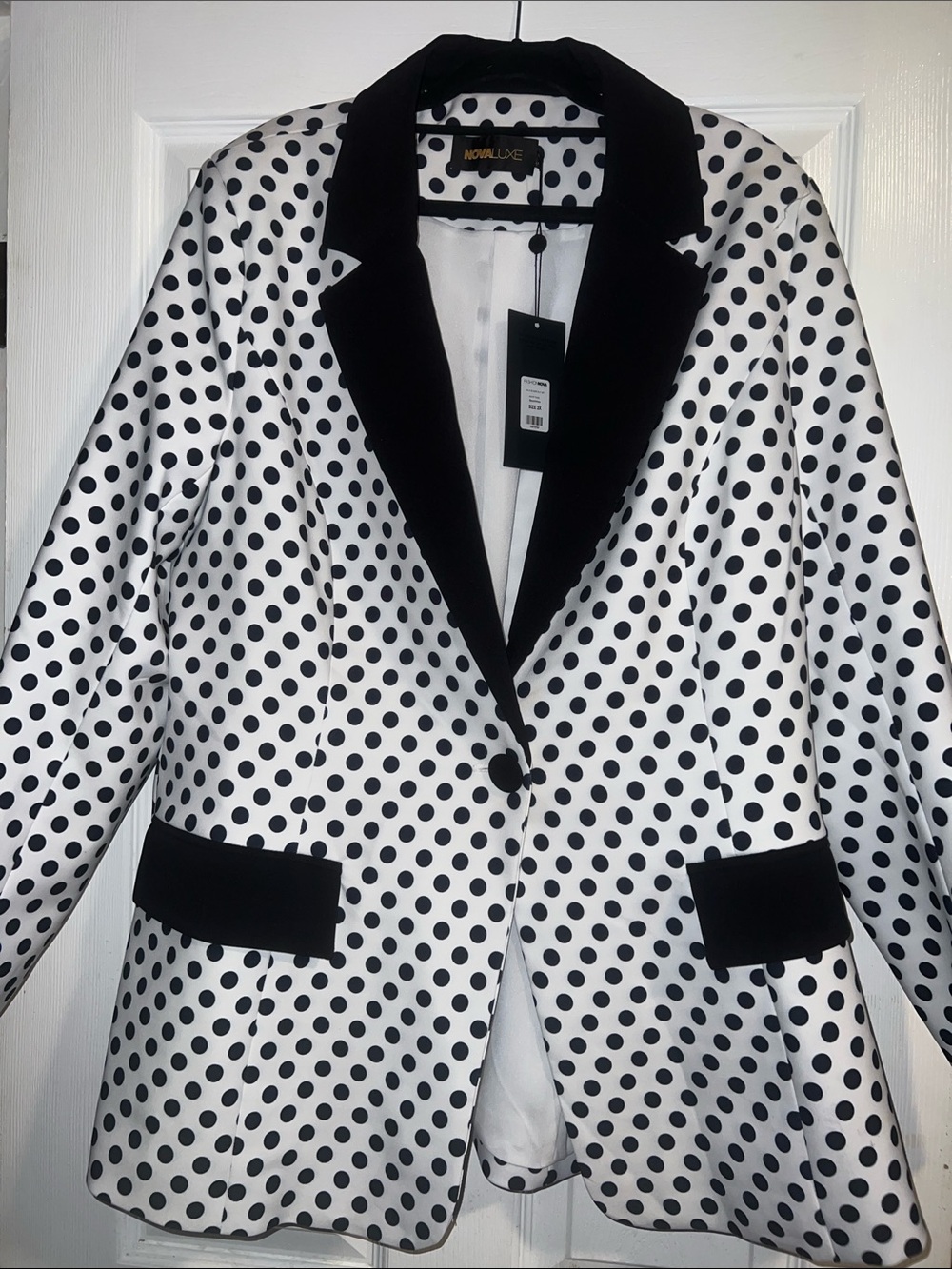 NOVALUXE Black and White Polka Dot Blazer - Picture 5 of 5